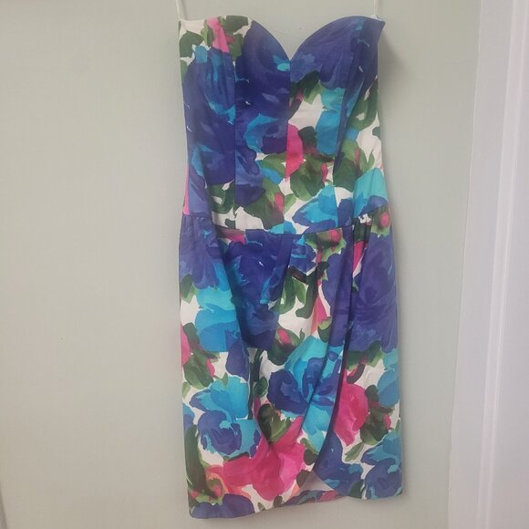 RARE Victor Costa Vintage 80s Floral strapless mini dress Size 4 - Picture 1 of 9